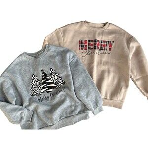 Girls SHEIN Merry Christmas Crewneck Sweatshirts Gray / Beige Youth L/XL